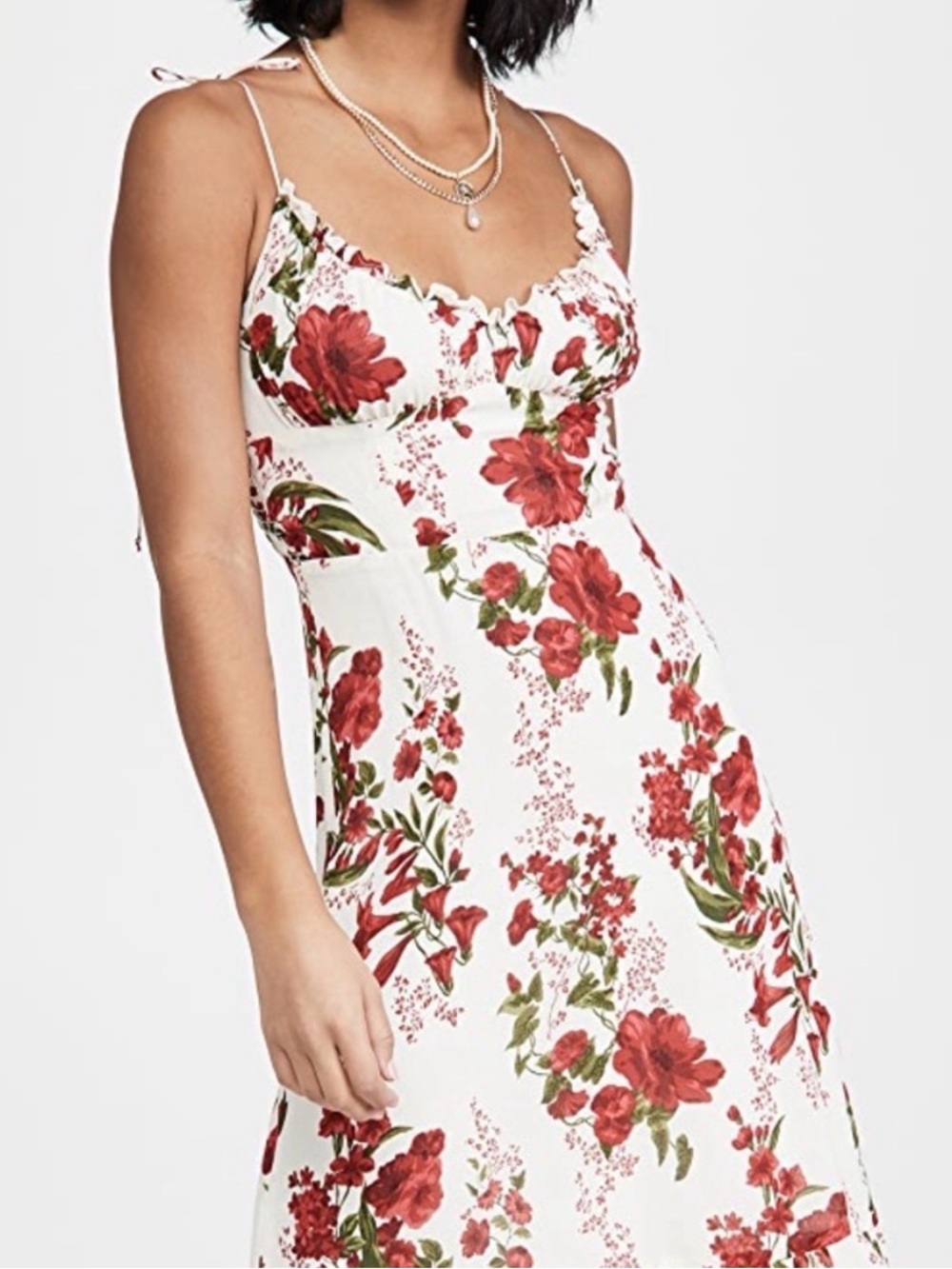 Reformation Nikita Dress Georgette Red White Floral Midi Tie Ruffle 12
